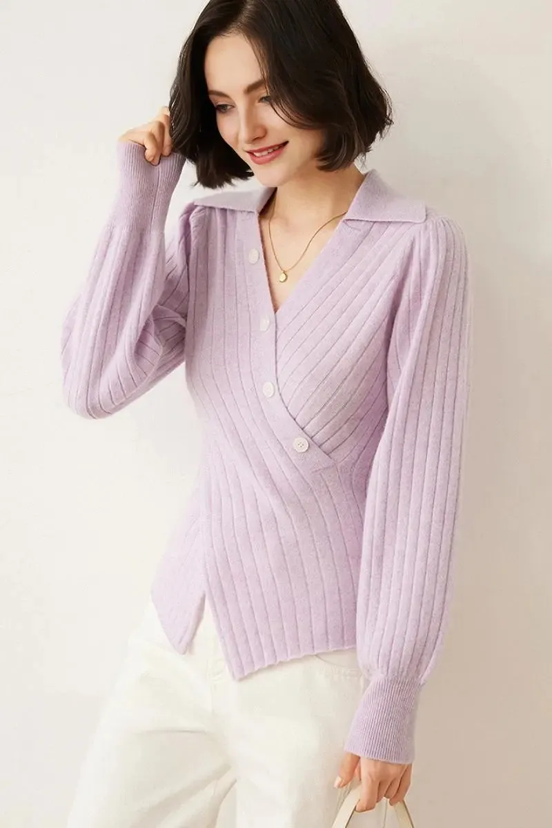 Luxe 100 Cashmere Ribbed V-Neck Sweater