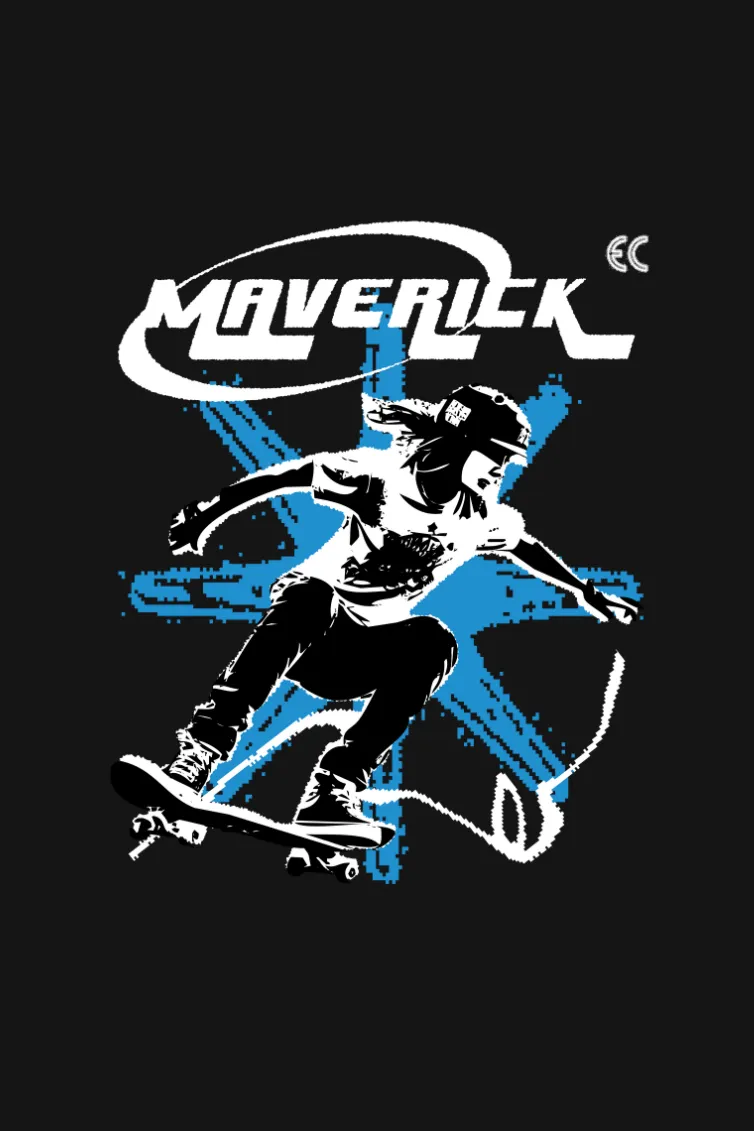 Maverick Skateboarder Black Printed T-shirt for men