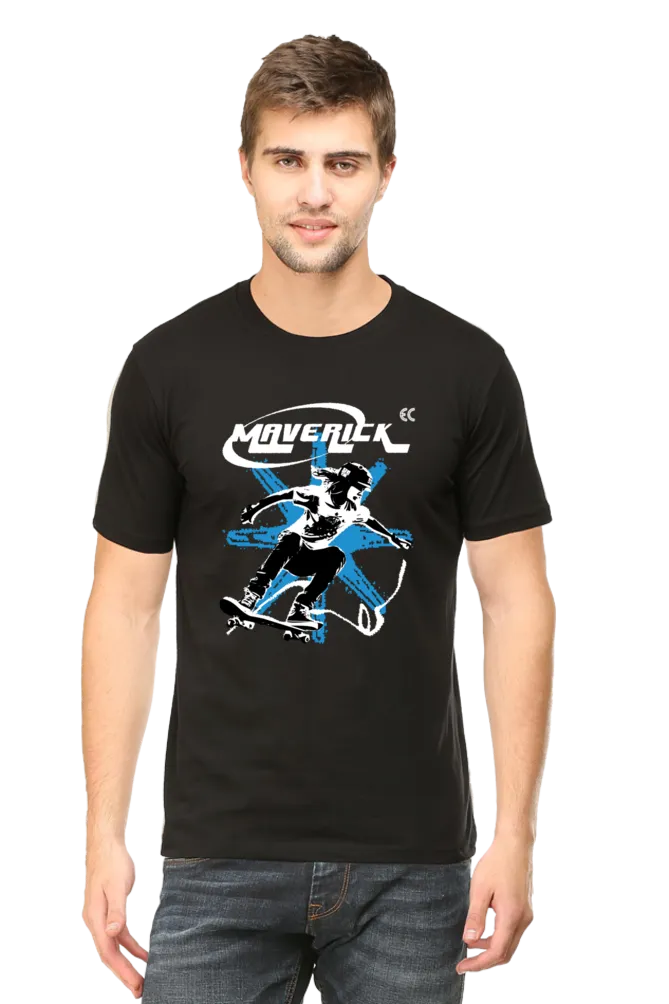 Maverick Skateboarder Black Printed T-shirt for men