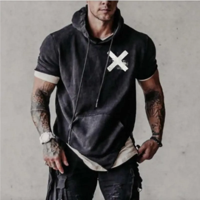 Men's Casual Cross Hooded Short-sleeved T-shirt 88164004TO