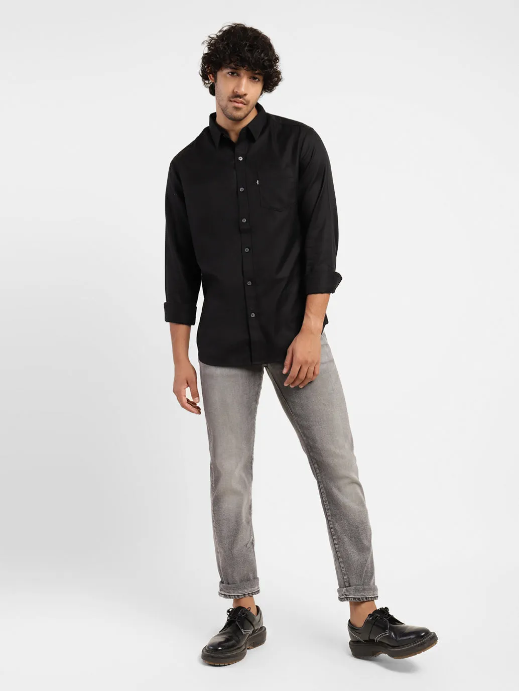 Men's Solid Spread Collar Shirt