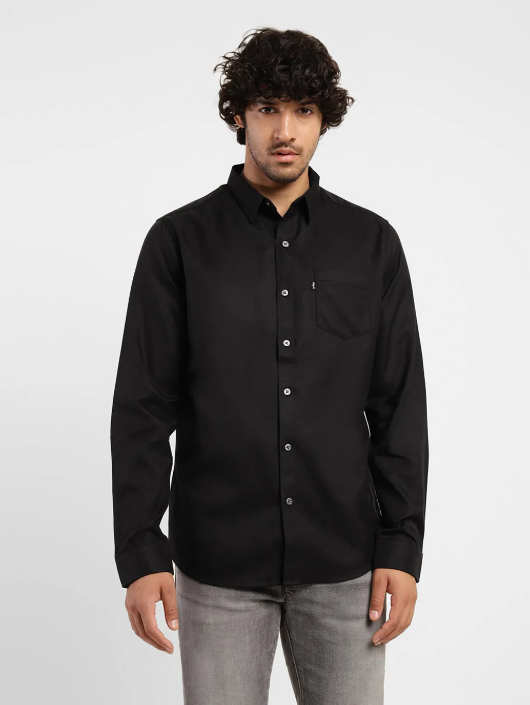 Men's Solid Spread Collar Shirt