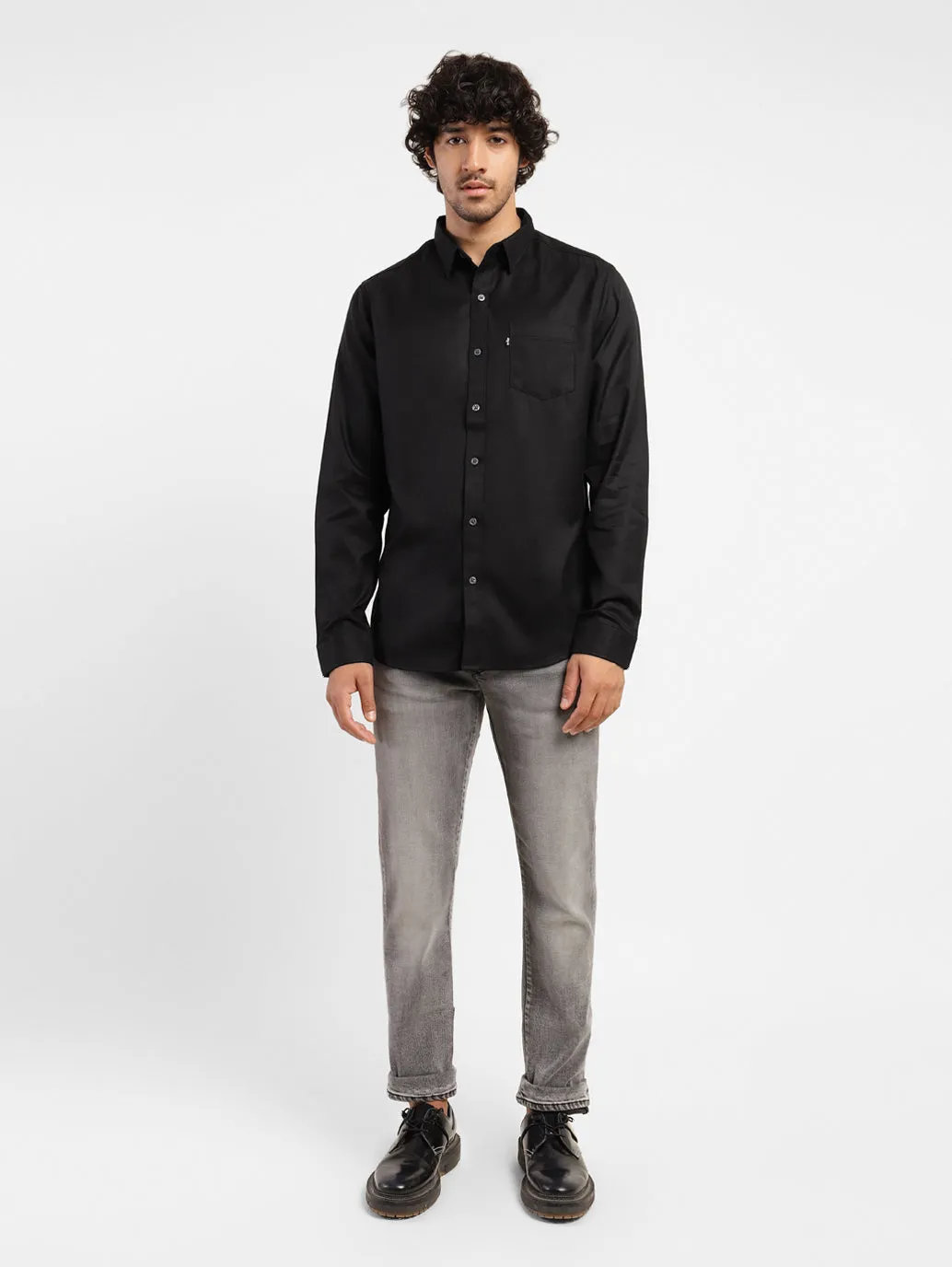 Men's Solid Spread Collar Shirt