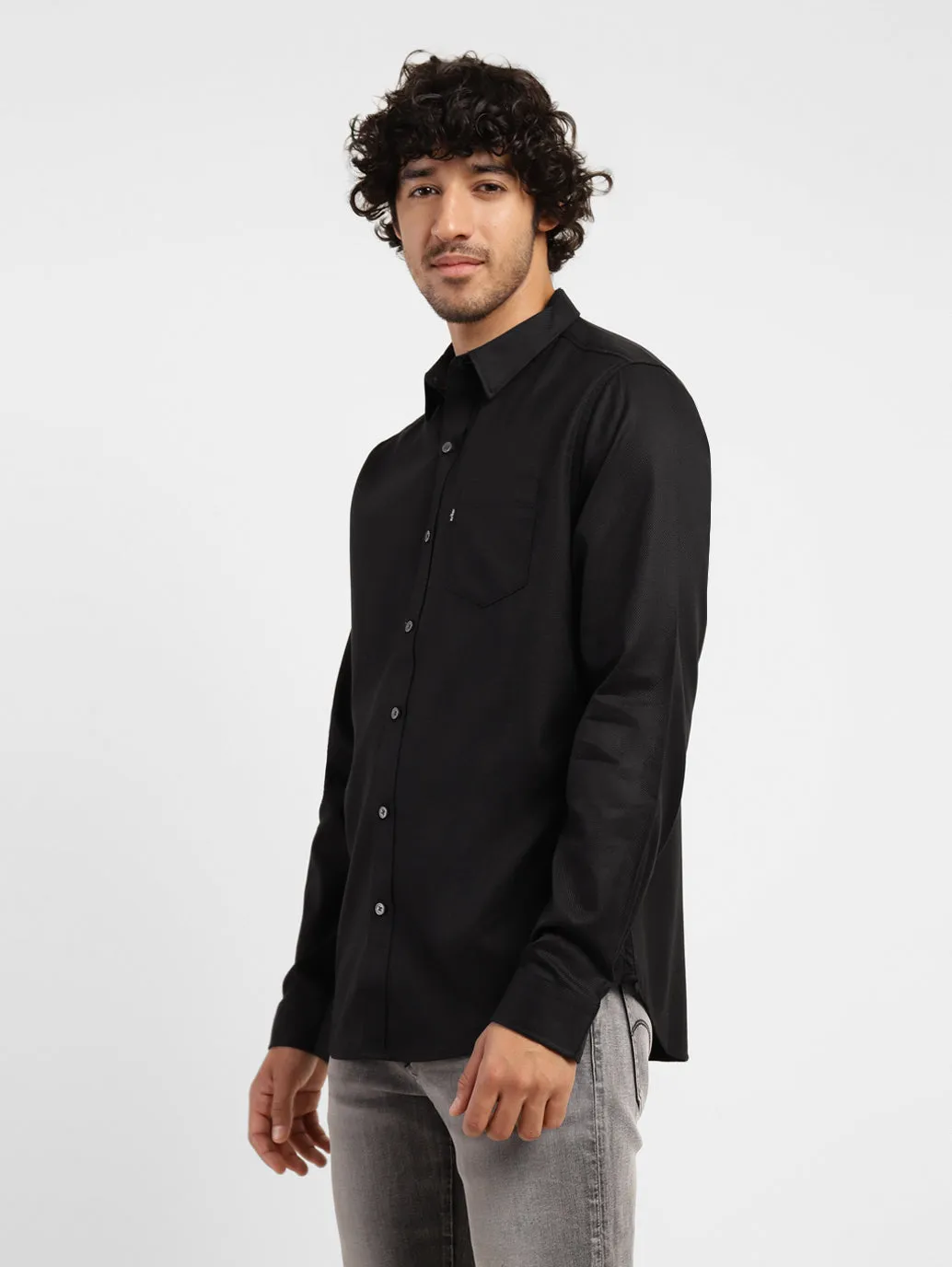Men's Solid Spread Collar Shirt