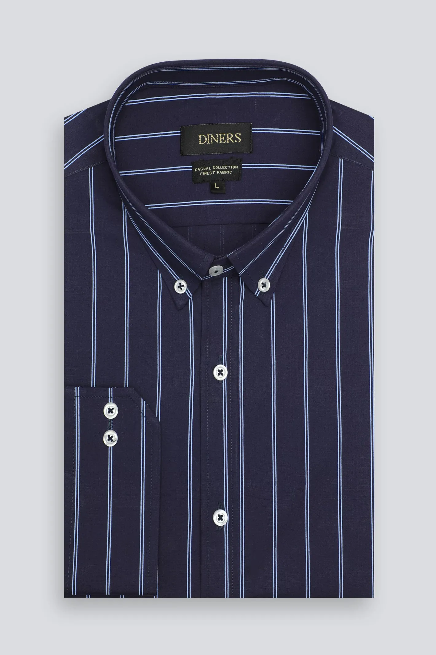Navy Blue Broad Stripe Casual Shirt