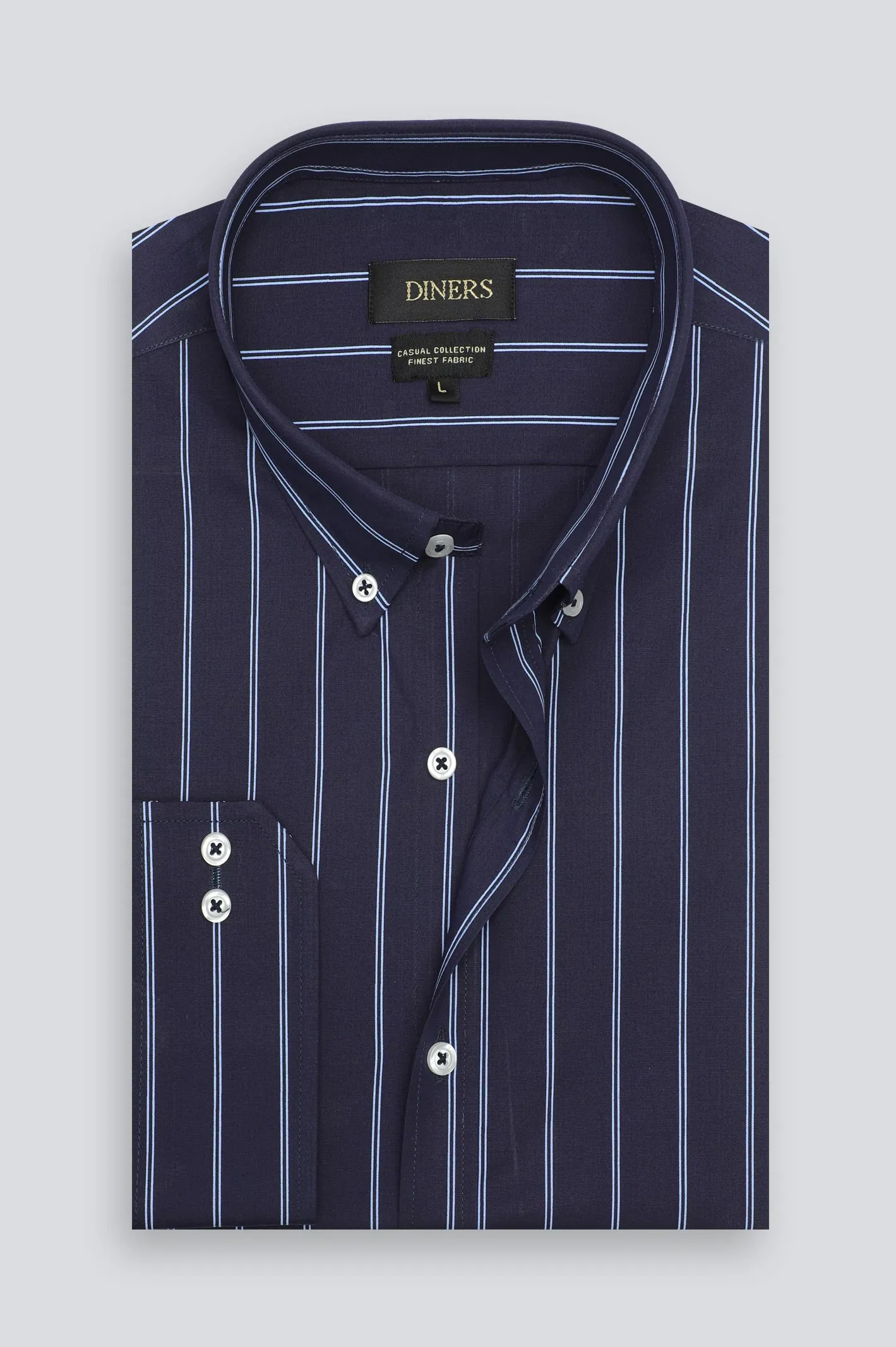 Navy Blue Broad Stripe Casual Shirt