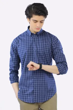 Navy Blue Windowpane Check Casual Shirt