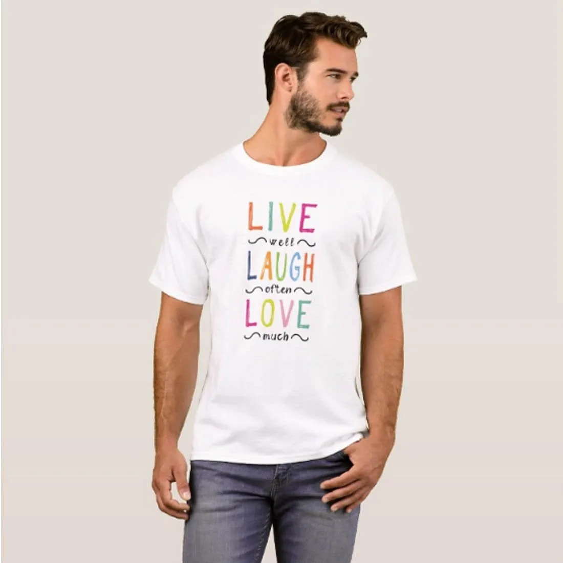 Nutcase Designer Round Neck Men's T-Shirt Wrinkle-Free Poly Cotton Tees - Live Laugh Love