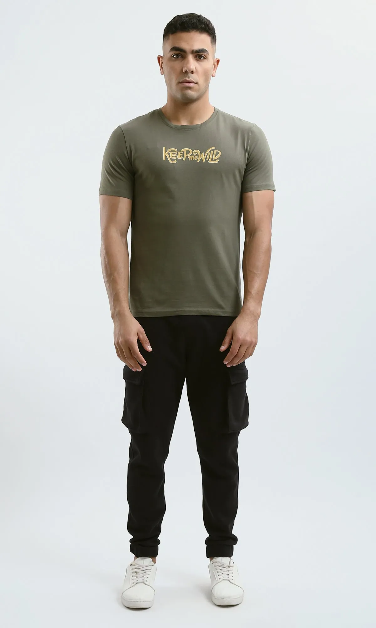 O182900 "Keep Me Wild" Olive Printed Summer Tee