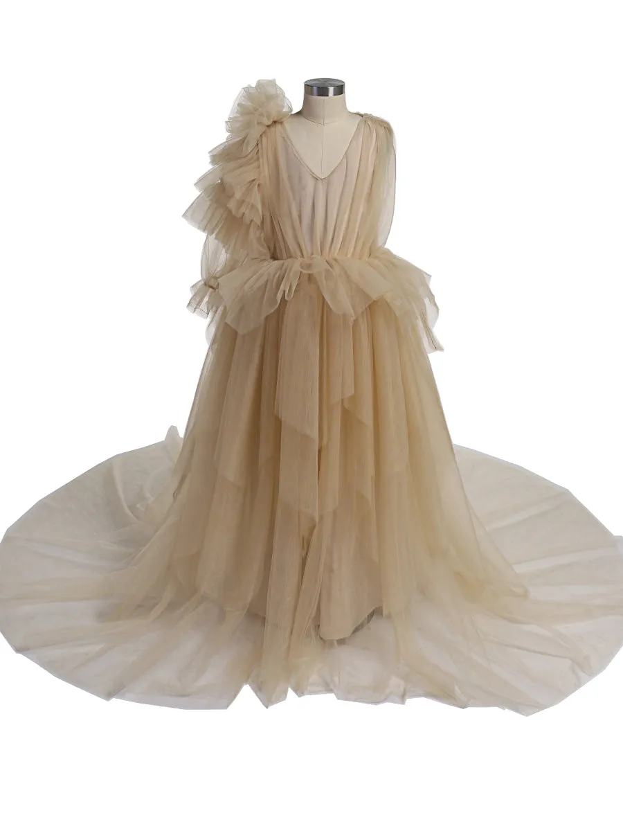 One-Shoulder Full sleeves Flower Girl Dresses First Communion Dresses for Girls soft Tulle Princess Party Dress