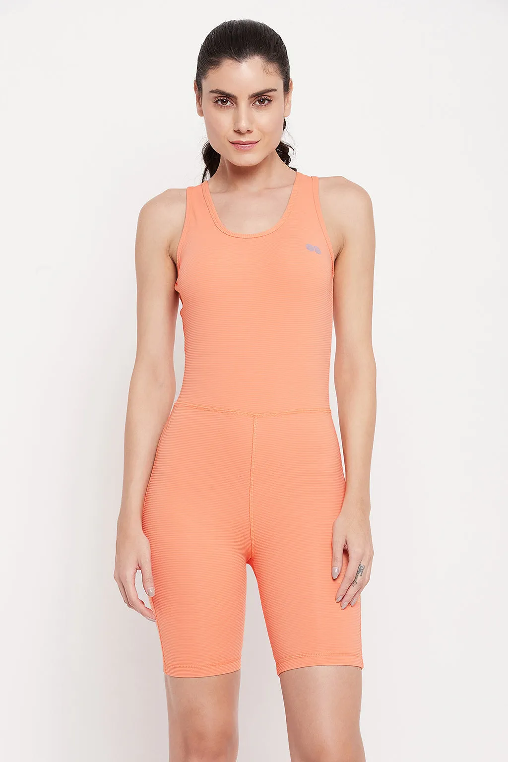 Orange Polyester & Spandex Snug Fit Sleeveless Bodysuit