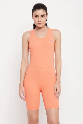 Orange Polyester & Spandex Snug Fit Sleeveless Bodysuit