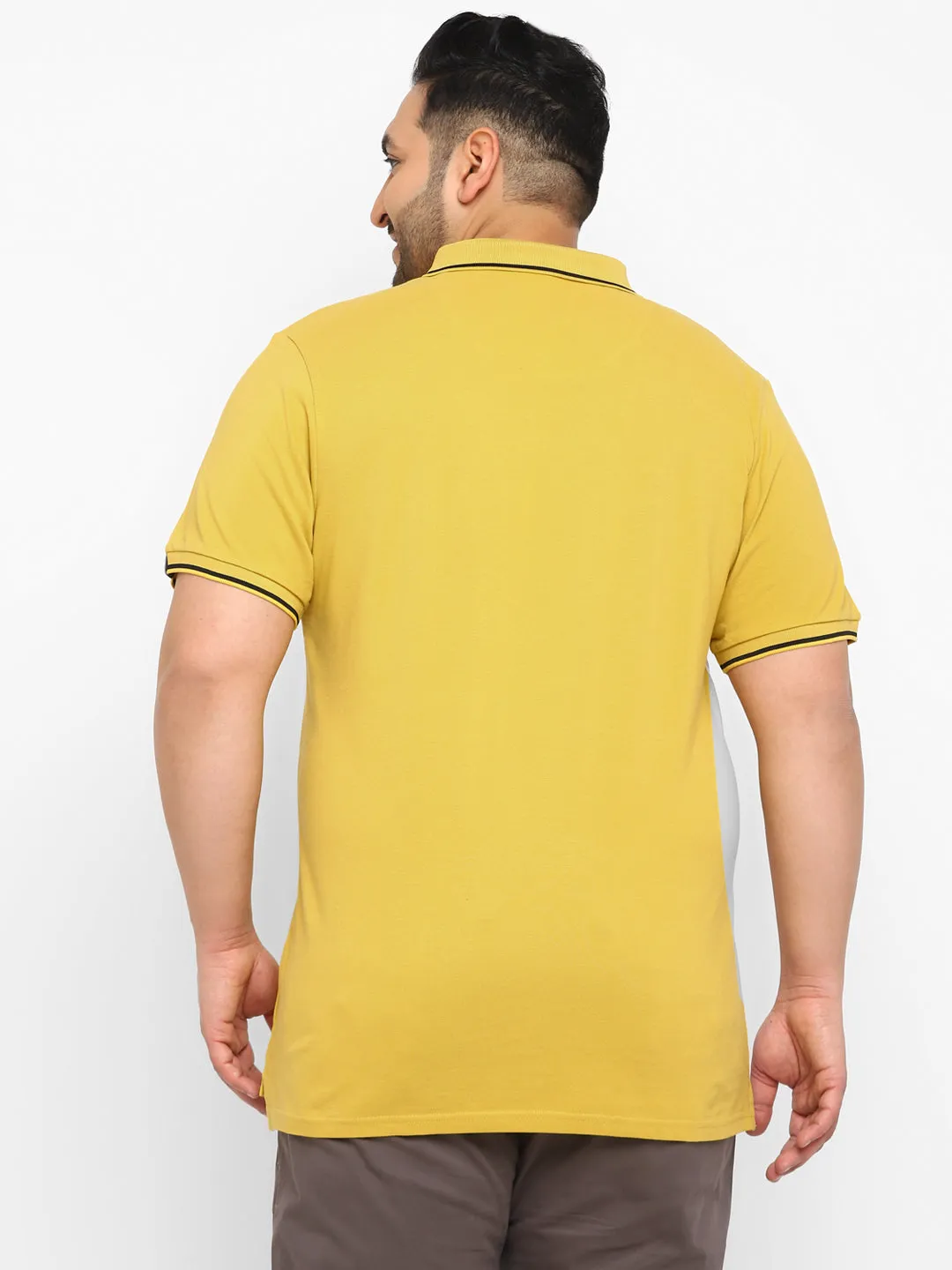 Plus Men's Yellow, White, Black Colour-Block Regular Fit Half Sleeve Cotton Polo T-Shirt