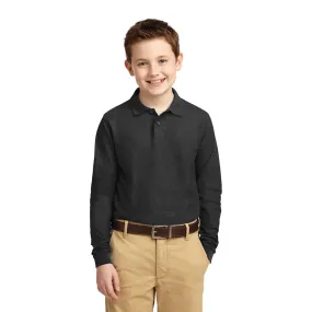 Port Authority Youth Black Long Sleeve Silk Touch Polo