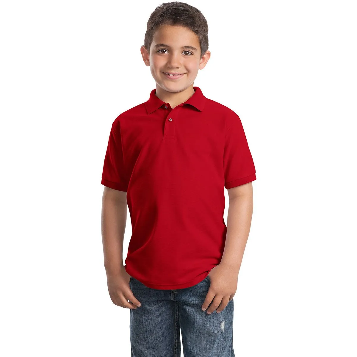 Port Authority Youth Red Silk Touch Polo
