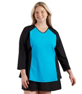 QuikEnergy 3/4 Sleeve Swim and Sun Top Black and Turq - FINAL SALE