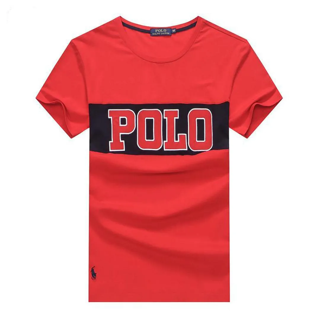 Rapo Cotton Logo Print T-Shirt with Crew Neck- Red