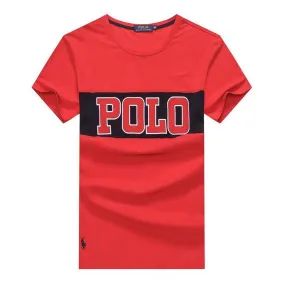 Rapo Cotton Logo Print T-Shirt with Crew Neck- Red
