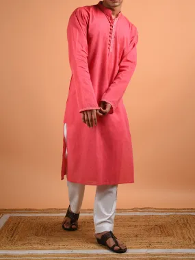 Rose Hand Embroidered Men's Kurta Pink