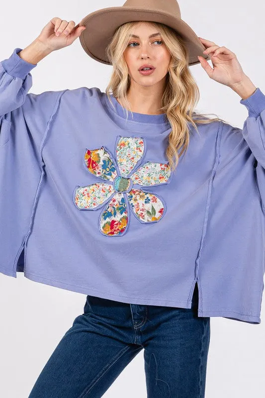 SAGE   FIG Flower Patch Dropped Shoulder Oversize Top
