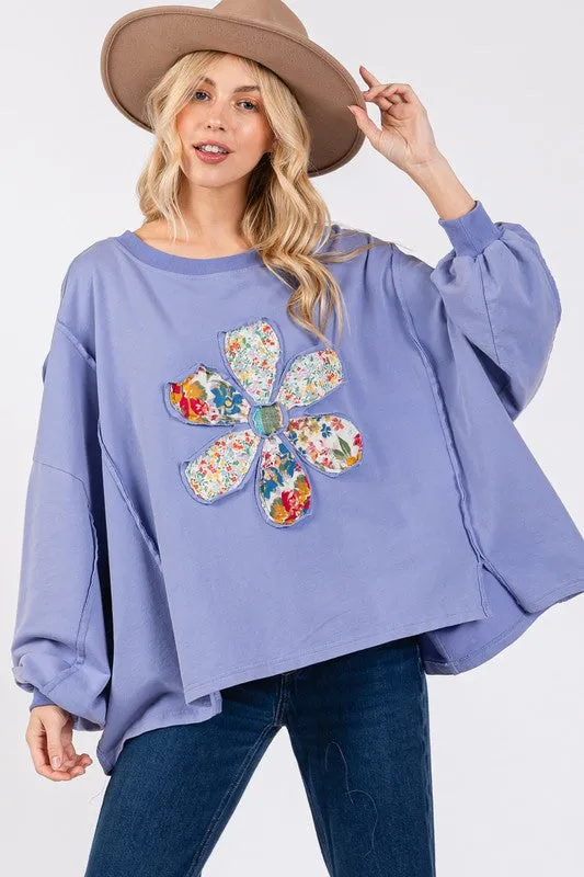 SAGE   FIG Flower Patch Dropped Shoulder Oversize Top