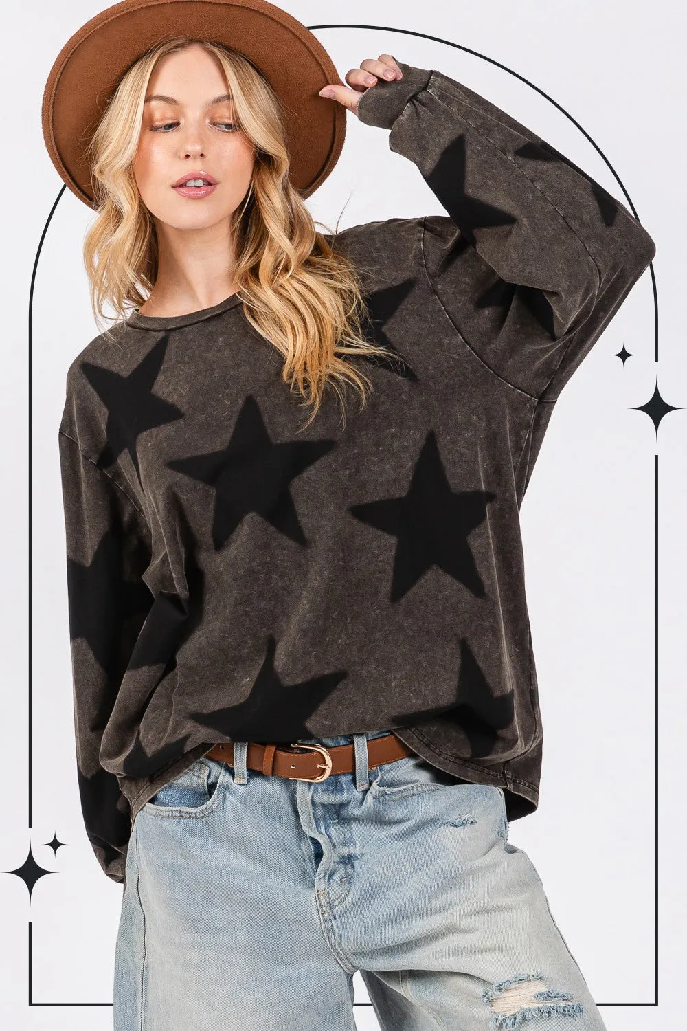 SAGE   FIG Mineral Wash Star Pattern T-Shirt