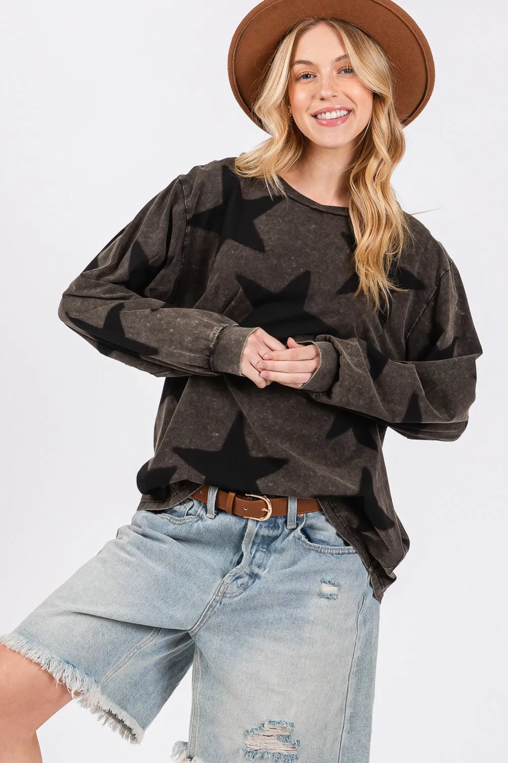 SAGE   FIG Mineral Wash Star Pattern T-Shirt