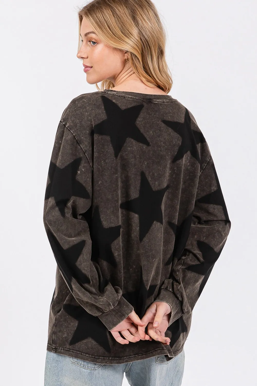 SAGE   FIG Mineral Wash Star Pattern T-Shirt