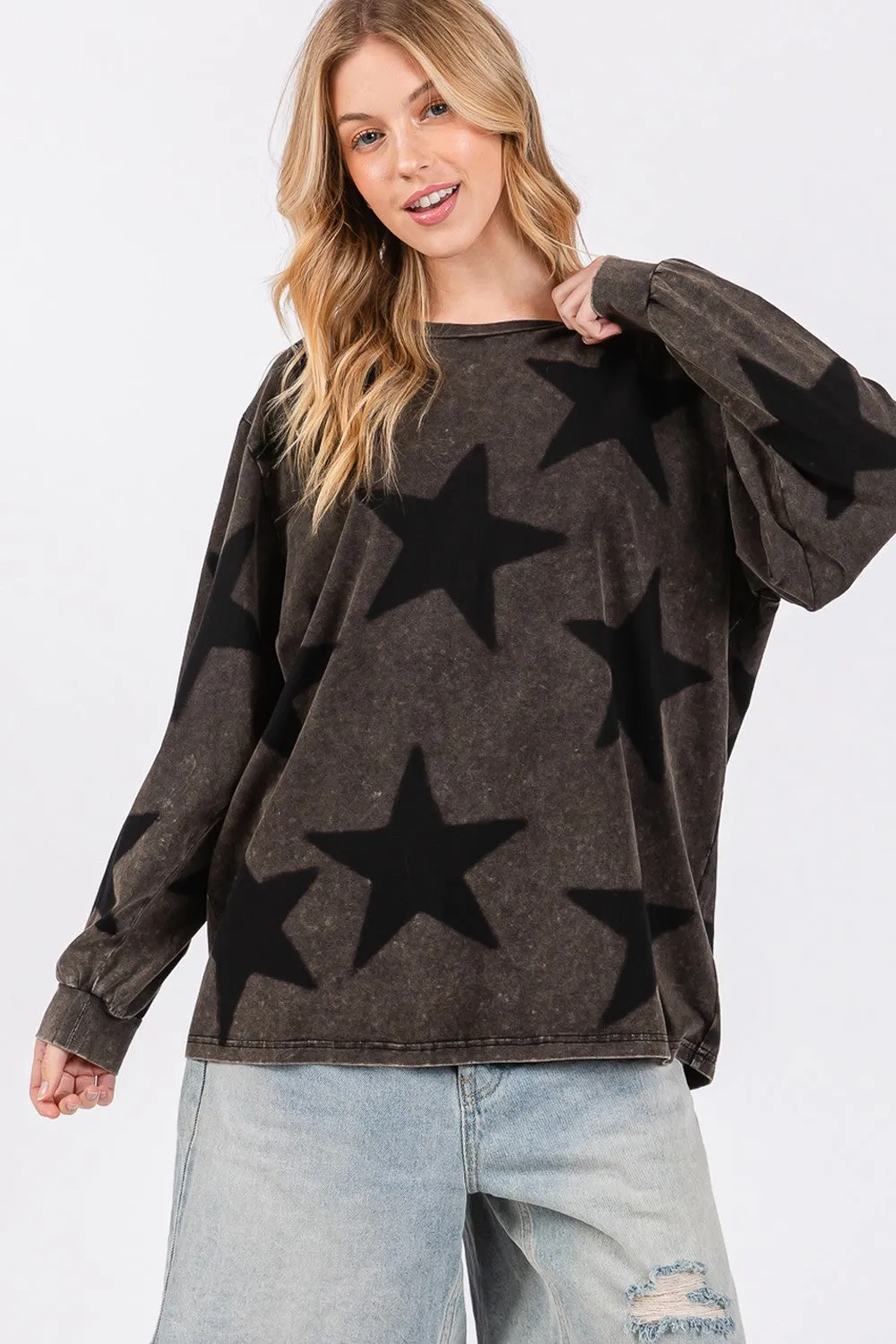 SAGE   FIG Mineral Wash Star Pattern T-Shirt