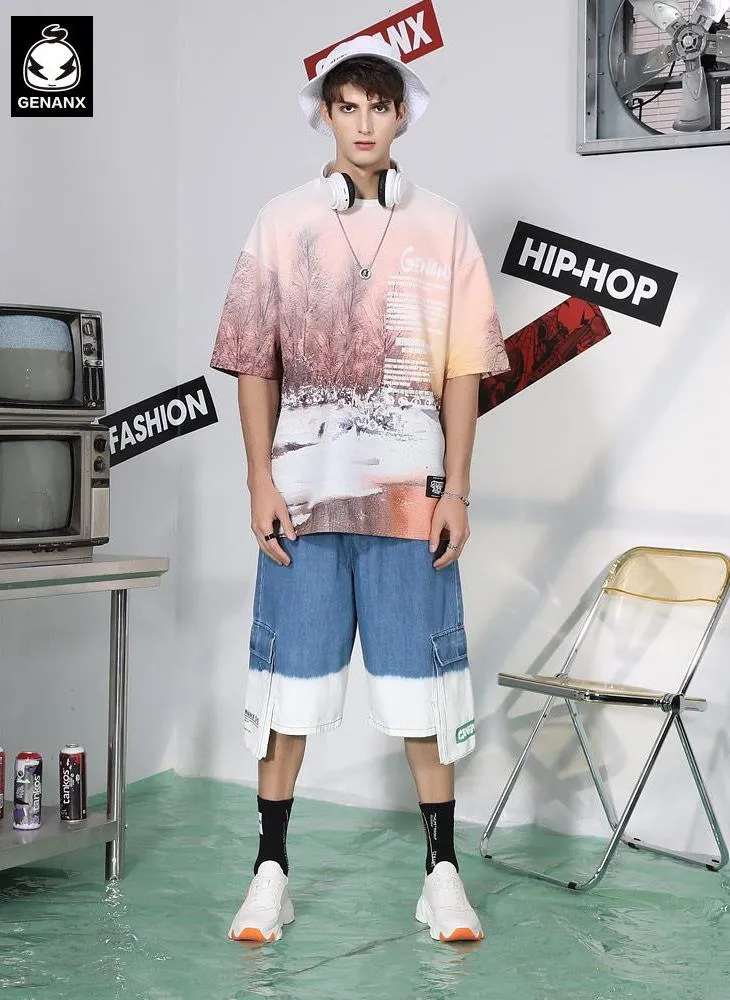 Snow Dusk Letter Print Space Cotton T-Shirt