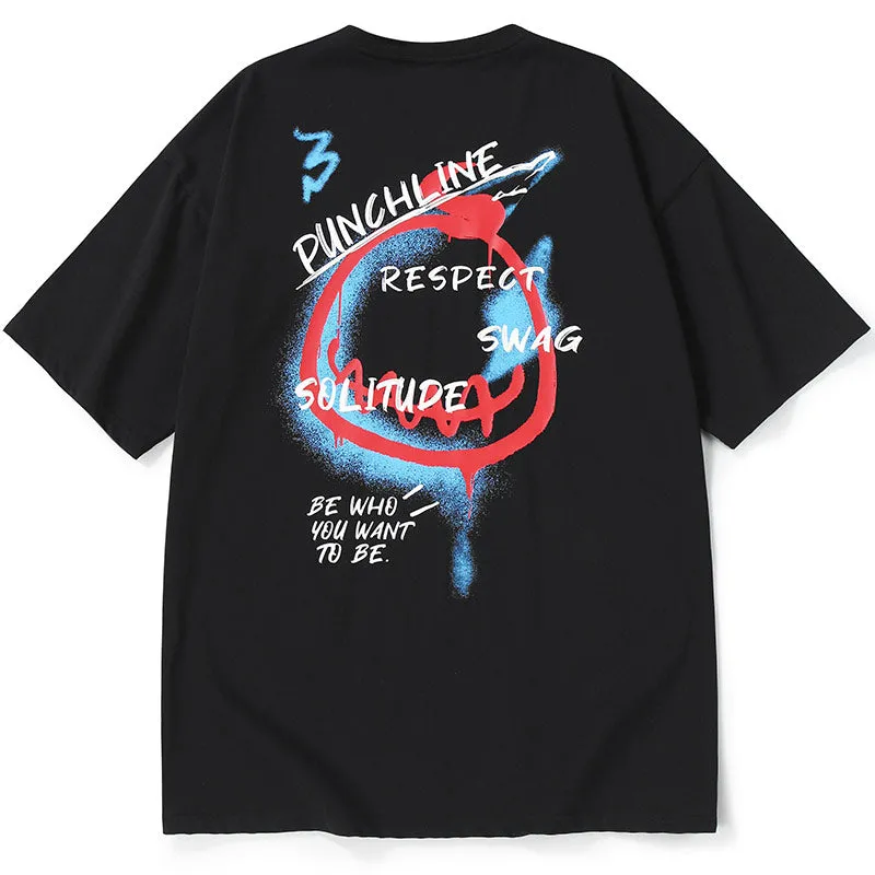 Street Style Letter Print Round Neck T-Shirt