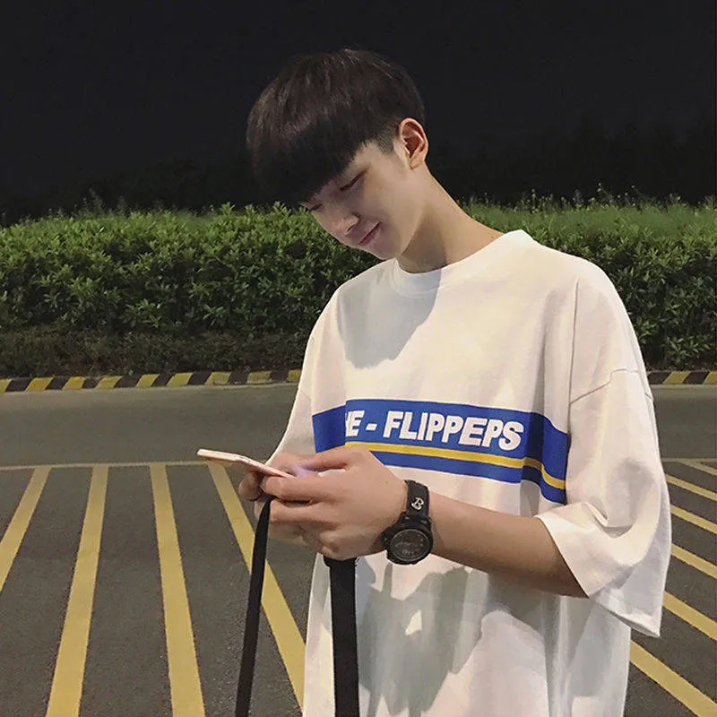 Summer Short Sleeve T-Shirt Trendy Loose Student Mid-Length Black Tops T-Shirt