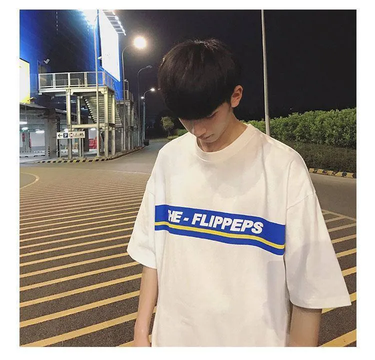 Summer Short Sleeve T-Shirt Trendy Loose Student Mid-Length Black Tops T-Shirt