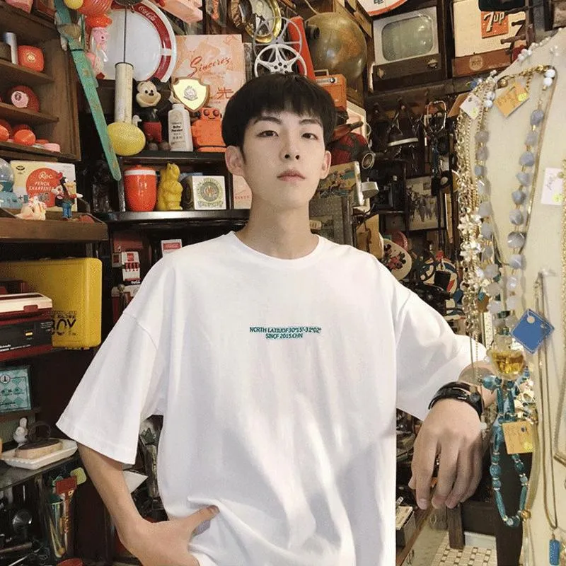 Summer Short Sleeve T-Shirt Trendy Loose Student Mid-Length Black Tops T-Shirt
