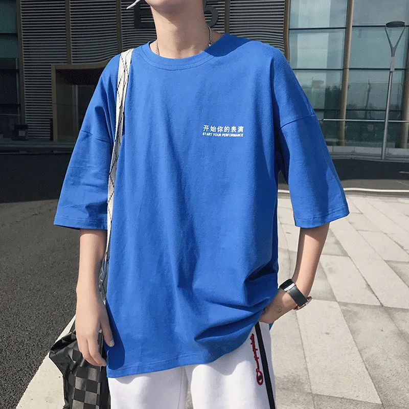 Summer Short Sleeve T-Shirt Trendy Loose Student Mid-Length Black Tops T-Shirt