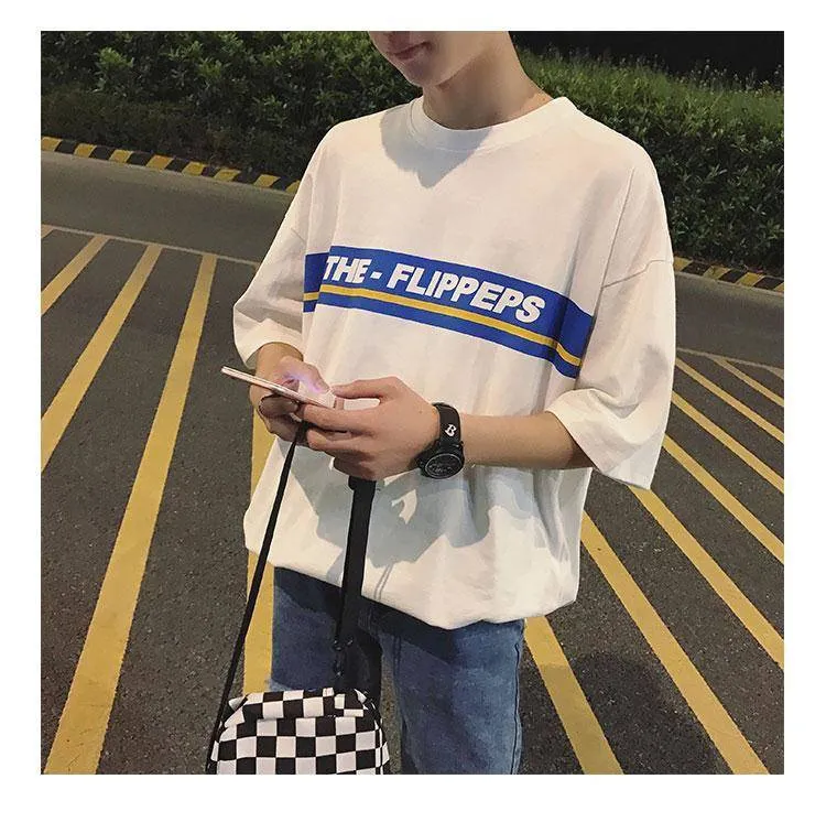 Summer Short Sleeve T-Shirt Trendy Loose Student Mid-Length Black Tops T-Shirt