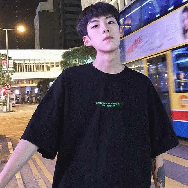 Summer Short Sleeve T-Shirt Trendy Loose Student Mid-Length Black Tops T-Shirt
