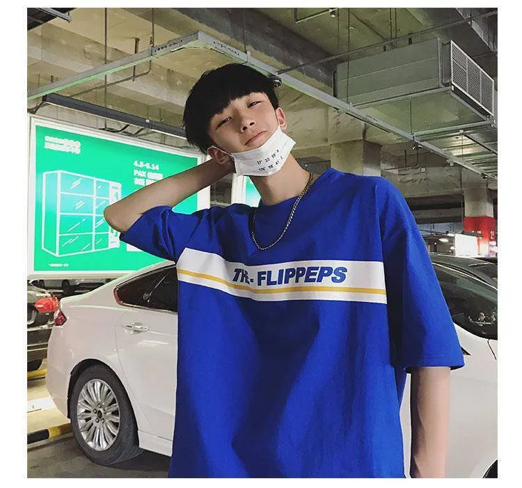 Summer Short Sleeve T-Shirt Trendy Loose Student Mid-Length Black Tops T-Shirt