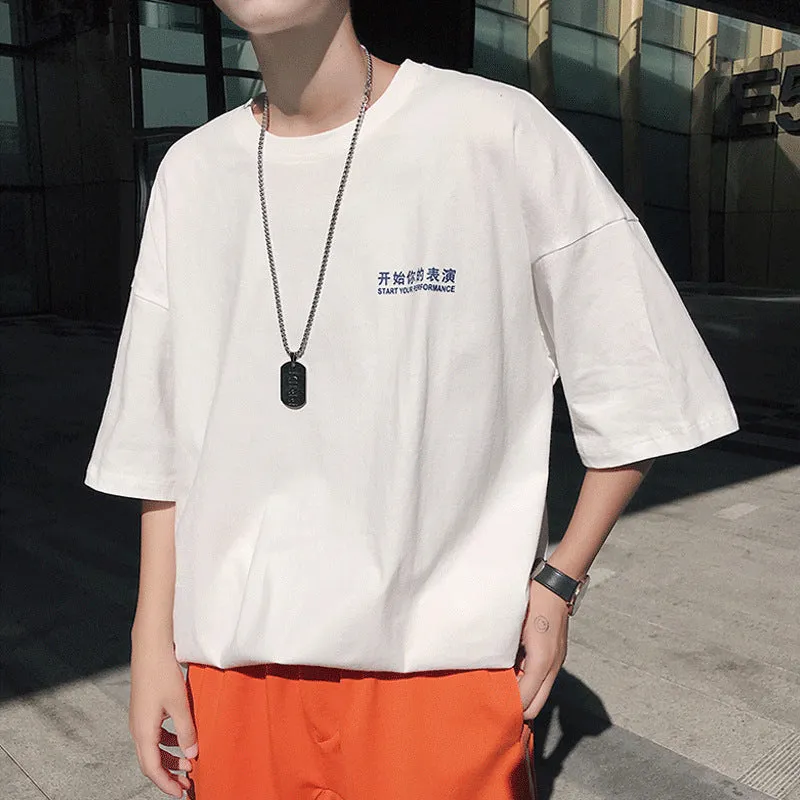 Summer Short Sleeve T-Shirt Trendy Loose Student Mid-Length Black Tops T-Shirt