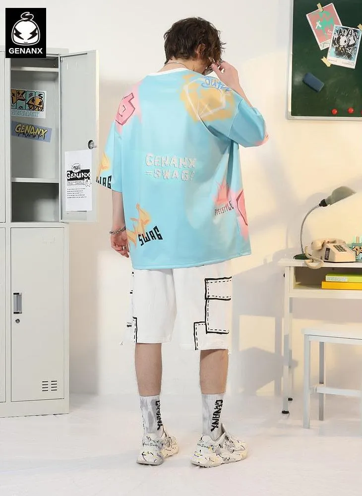 Swag Pastel Letter Print Space Cotton T-Shirt