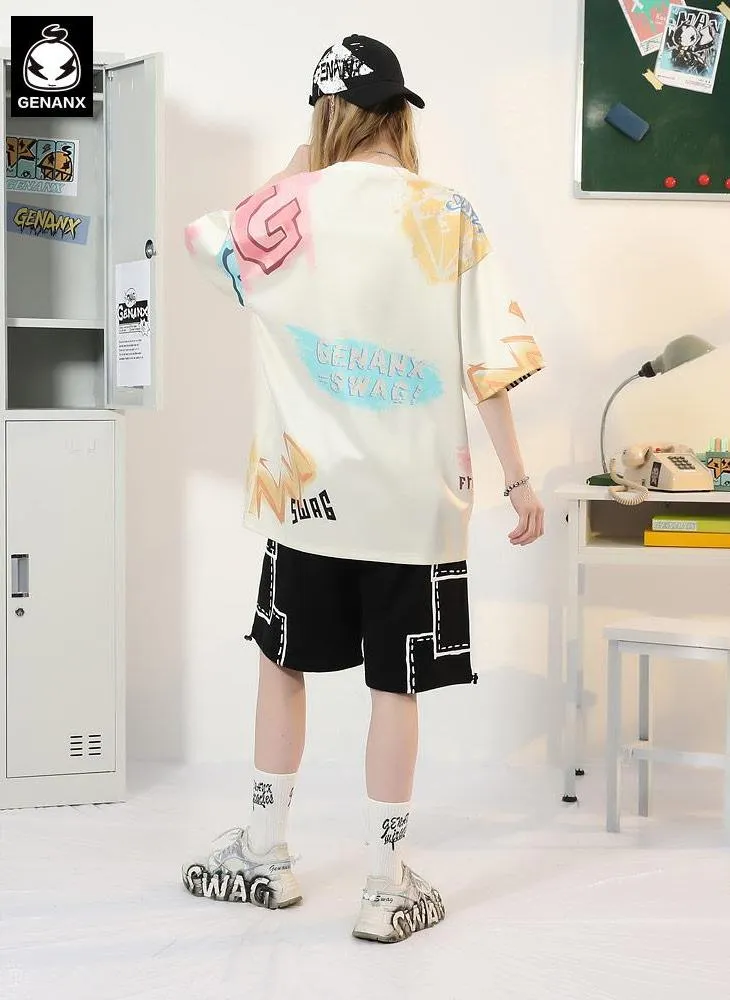 Swag Pastel Letter Print Space Cotton T-Shirt
