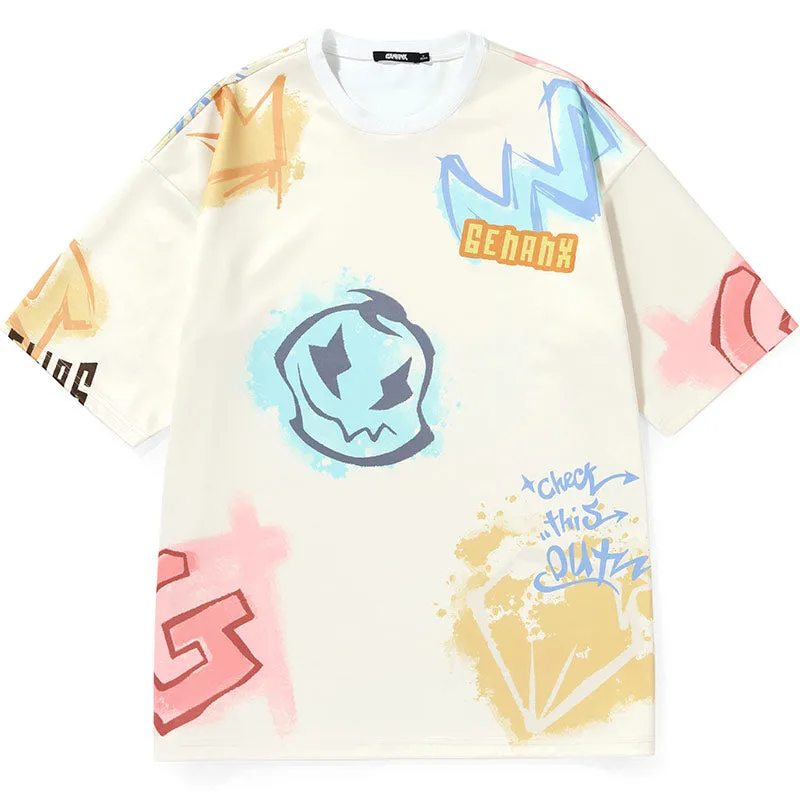 Swag Pastel Letter Print Space Cotton T-Shirt