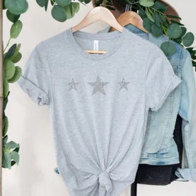 Triple Silver Glitter Stars Ladies T Shirt