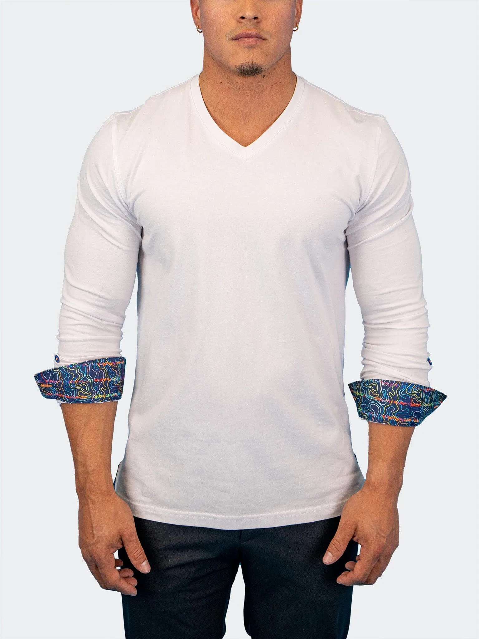 V-Neck Edison White Multi Square