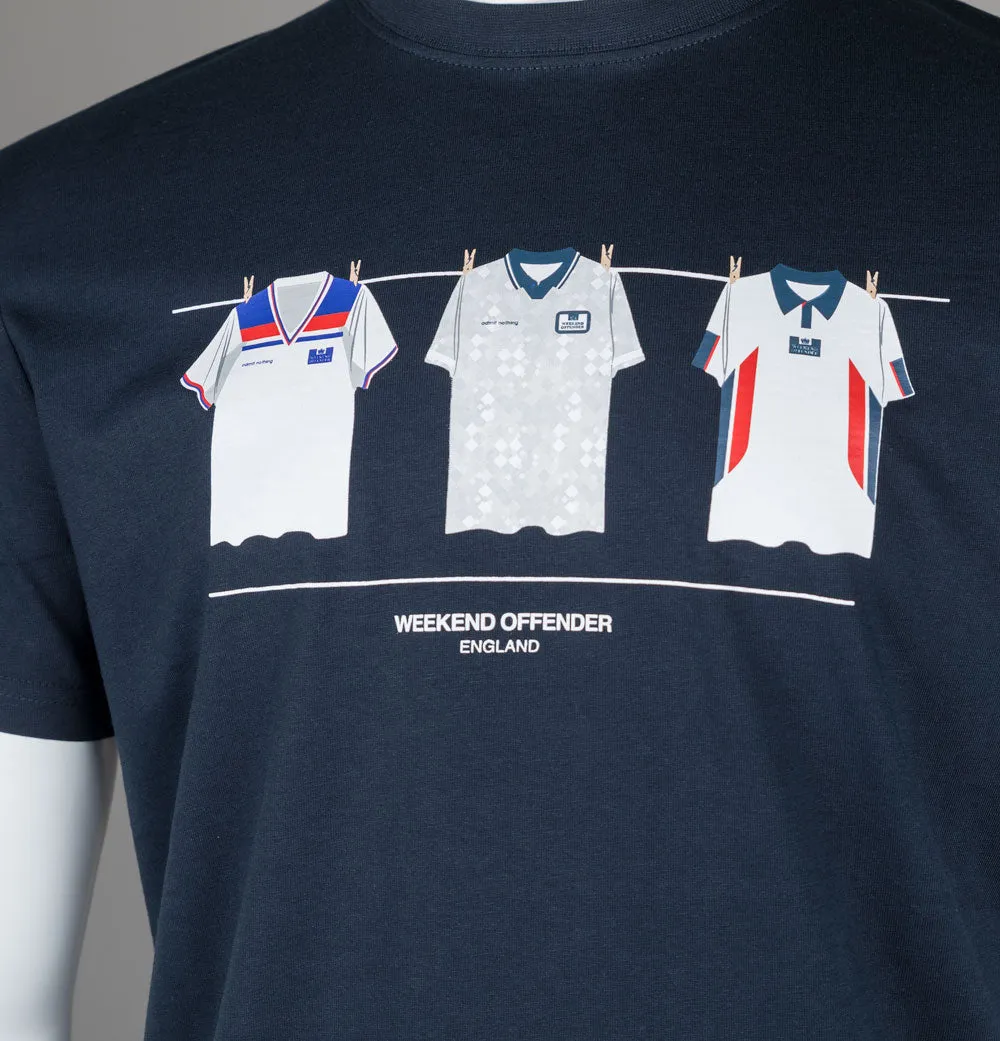 Weekend Offender England Retro Home Football Shirts T-Shirt Navy