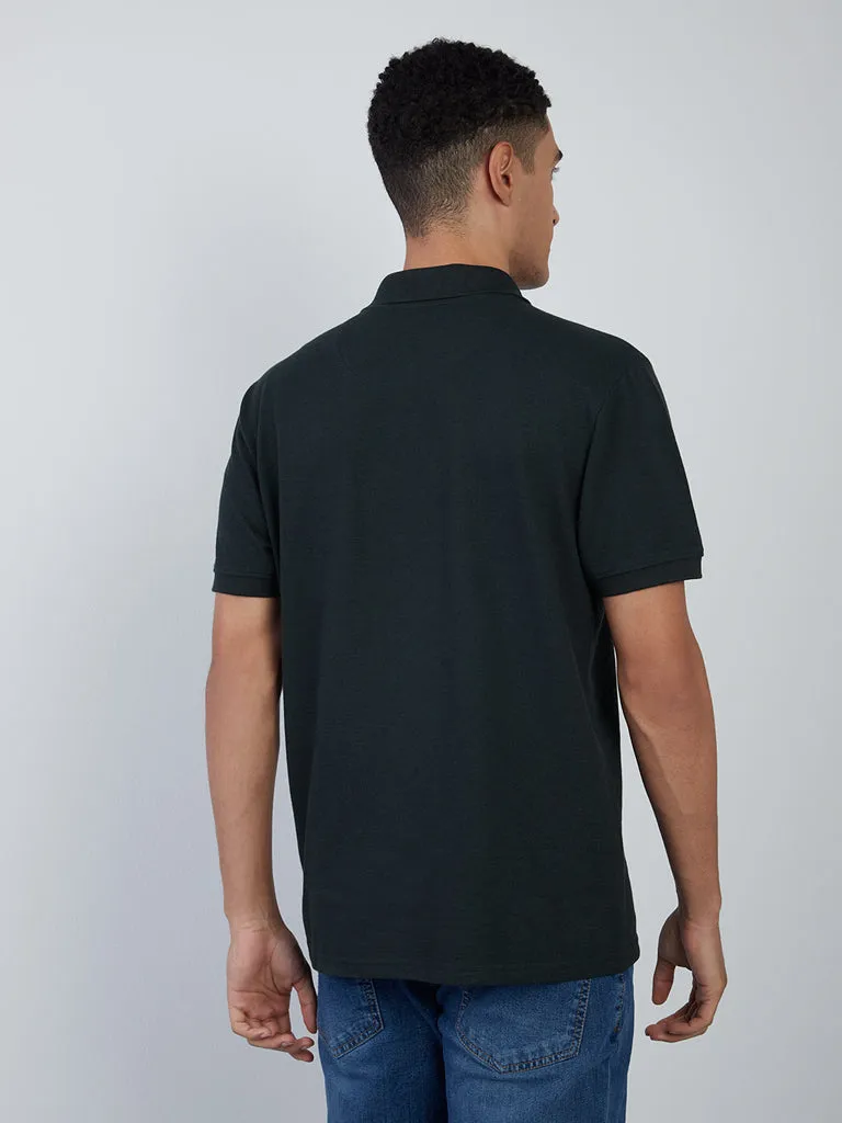 WES Casuals Dark Green Cotton Blend Slim-Fit Polo T-Shirt