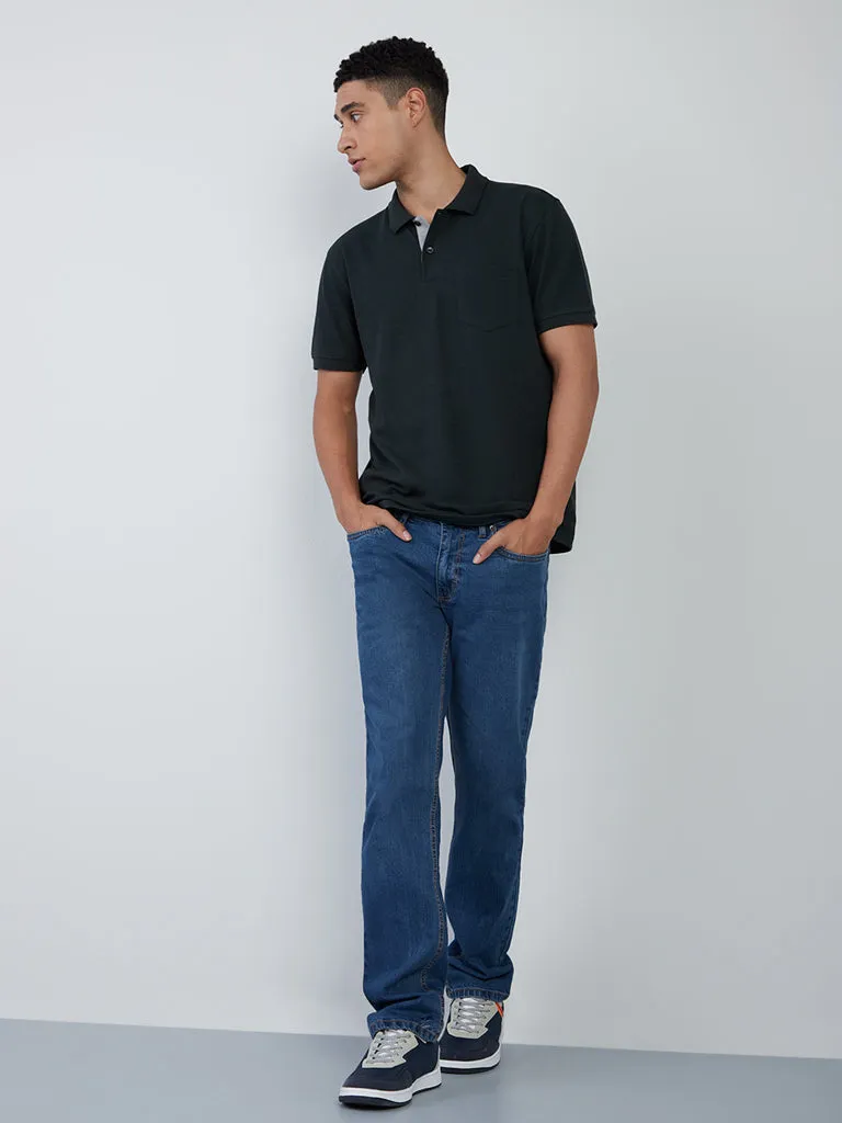 WES Casuals Dark Green Cotton Blend Slim-Fit Polo T-Shirt