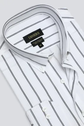 White Broad Stripe Casual Shirt