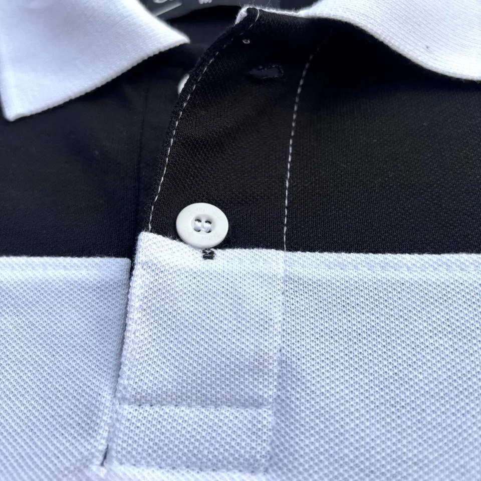 White Collar Polo T-Shirt Black & Red, Black 3 Stripe
