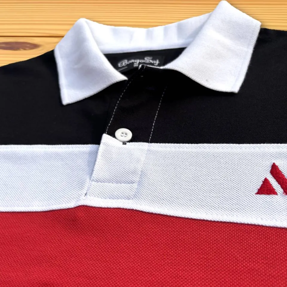 White Collar Polo T-Shirt Black & Red, Black 3 Stripe